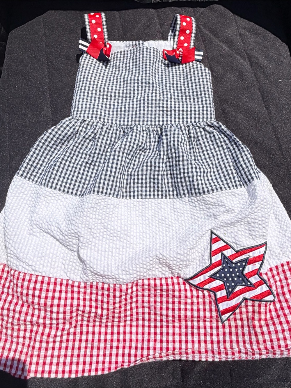 Girls Size 5 Counting Daisies Patriotic Gingham Dress Red White Blue Star